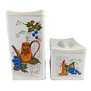Vintage Ransburg Metal Rectangle Stacking Canisters Set 2 Kitchen Teapot Fruit